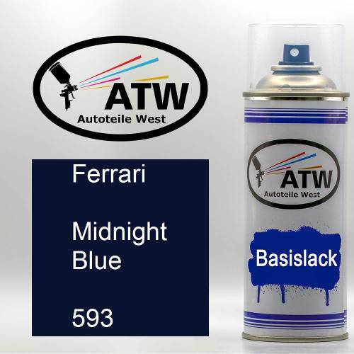 Ferrari, Midnight Blue, 593: 400ml Sprühdose, von ATW Autoteile West.